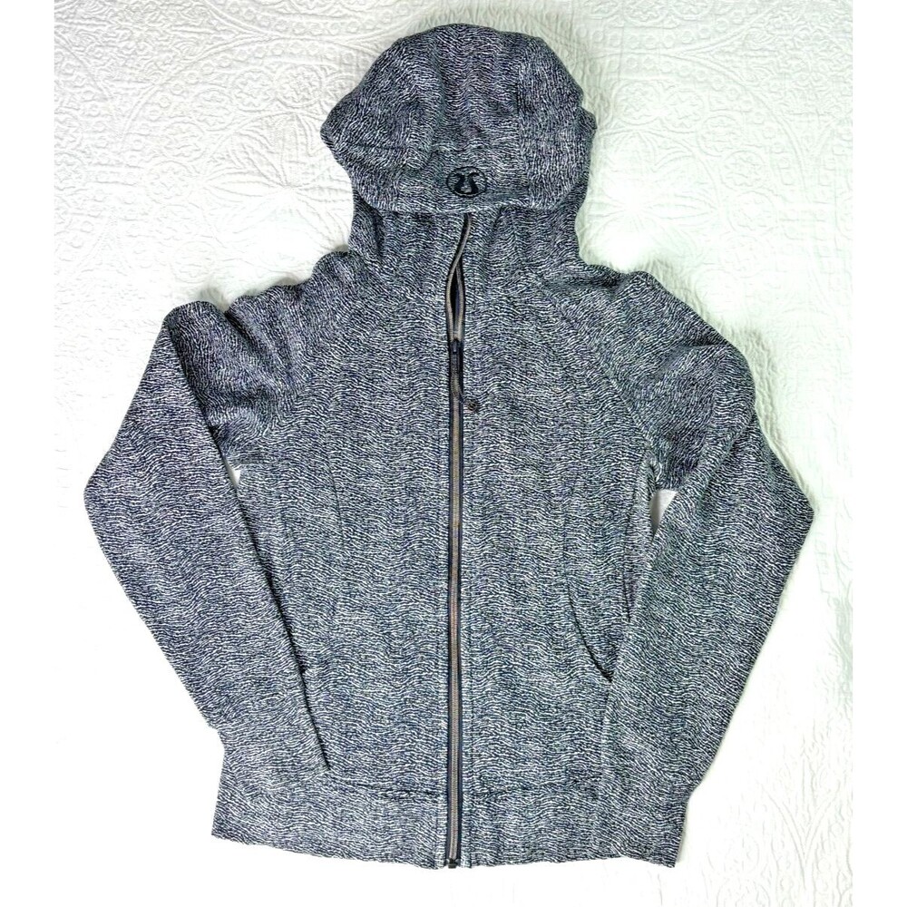 Lululemon Athletica Womens Scuba Hoodie Jacket Full Zip Size 6 Blk White Pockets